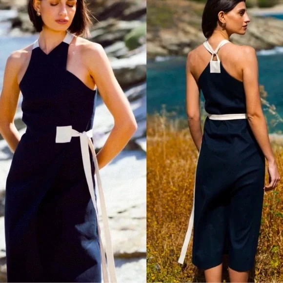 NWT! 🇵🇹 Linen LUXMII Zulu Midi Wrap Dress in Navy Luxury Made in Portugal - Picture 4 of 12